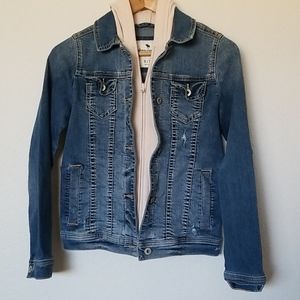 Girl's jean jacket with Pink Fabric Hoodie